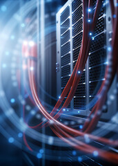 Server Rack With Network Cables In Modern Data Center