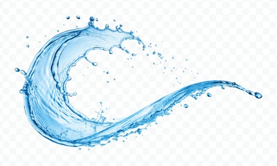 realistic smooth liquid water splash with drops in different color style isolated on transparent background