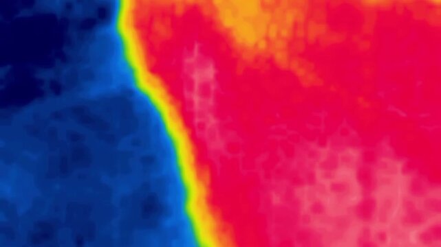 Moving towards the vertical thermal section, blue is cold, red is hot. Image from thermal imager device.