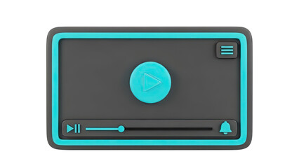 3D Video Player Interface with Play, Pause, and Menu Icons