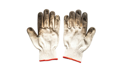 Pair Of Used Work Gloves With Dirt And Grime Isolated On Transparent Background For Construction And Industrial Safety Applications