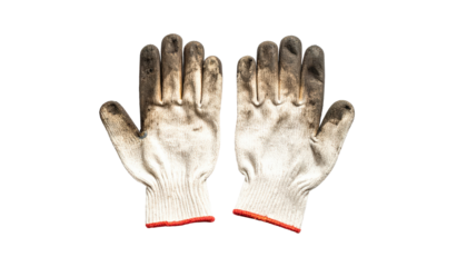 Pair Of Used Work Gloves With Dirt And Grime Isolated On Transparent Background For Construction And Industrial Safety Applications