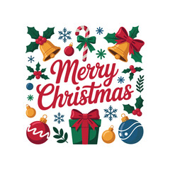 Festive Merry Christmas Illustration with Holiday Icons