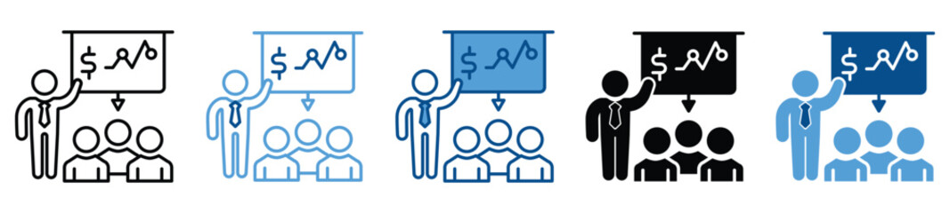 Presentation icon set in multiple styles