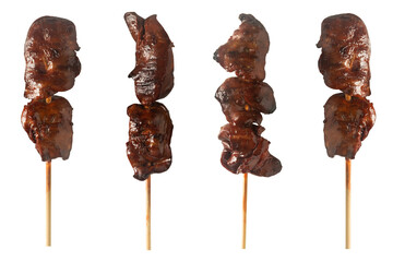 Set of grilled skewers isolated on a transparent background. Thai street food.