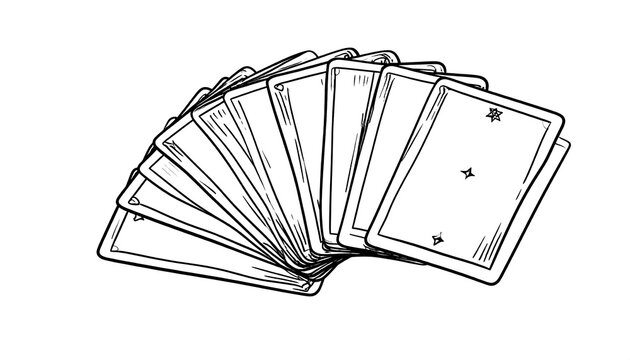 Black and white illustration of a deck of cards fanned out