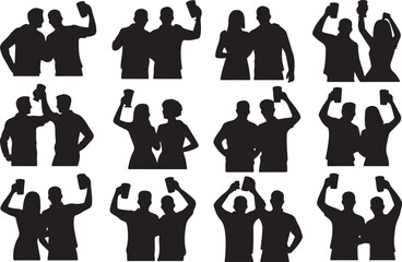 Silhouettes of People Toasting with Drinks at a Celebration drinking