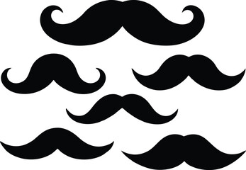 Minimalist black mustache icon vector set, Set of mustache silhouette vector illustration