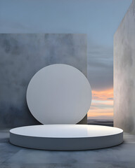 Abstract Circular Podium in Minimal Architectural Space