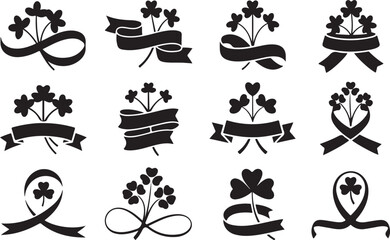 St Patrick's Day Clover and Ribbon Silhouettes Collection illustration