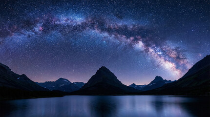 breathtaking night landscape under a clear starry sky, milky way visible