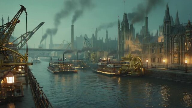 Steampunk style city.