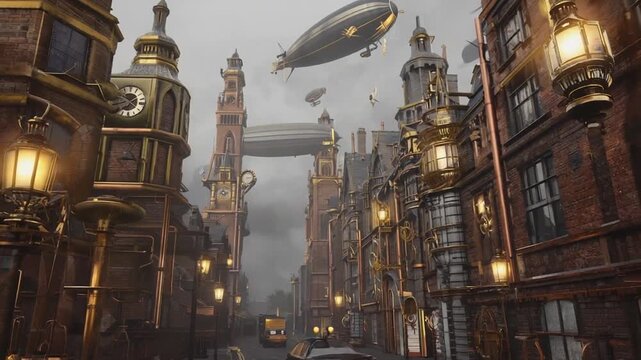 Steampunk style city.