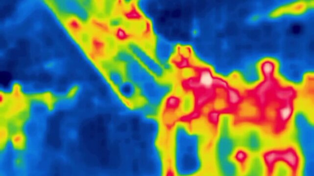 The movement of people in the streets, crowds of people and hustle during rush hour. Escalator movement. Image from thermal imager device.