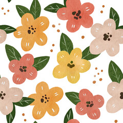 Floral seamless pattern design. Hand drawn print with big field flowers for fabrics, clothes, wallpaper, wrapping paper