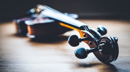 Violin scroll and tuning pegs in soft window light, elegant close-up with copy space, ideal for music education, concert promotion, or editorial design; versatile and easy to modify.