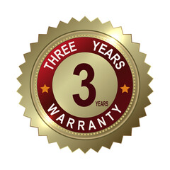Round golden emblem with the number three, quality guarantee.