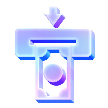 3D Glossy Holographic ATM Money Icon - Y2K Gradient Cash Withdrawal
