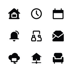 Set of Home and Remote Work Icons. Containing Home Office Equipment, Video Conferencing, Time Management and Internet Connectivity
