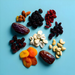 Healthy Dried Fruits and Nuts Snack Mix Flat Lay