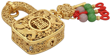Chinese Lock png Asian Padlock cutout Fortune Lock png Wealth Amulet cutout Lucky Charm png Prosperity Talisman cutout Golden Lock cutout Feng Shui