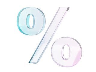 Glass holographic percent icon symbol isolated on transparent png background. Label sticker voucher price shop discount marketing element. 3d rendering illustration