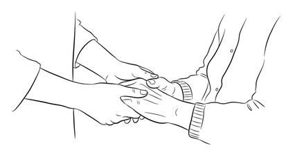 Minimalist line art of two people holding hands in supportive gesture