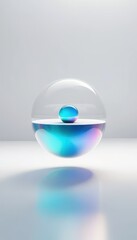Abstract Minimalist Glass Sphere With Internal Glowing Orb And Liquid Surface