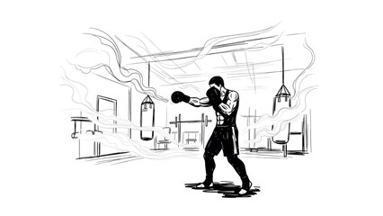 Dynamic boxing scene with fighter in modern gym setting