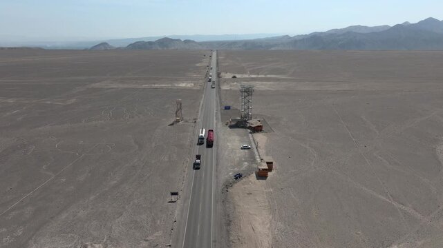 Nasca Lines (tree) with viewing platform and the Panamericana road, Peru, Aerial