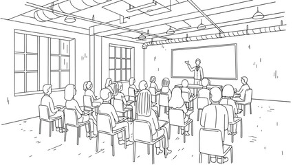 Engaging classroom session in linear style with diverse audience listening attentively