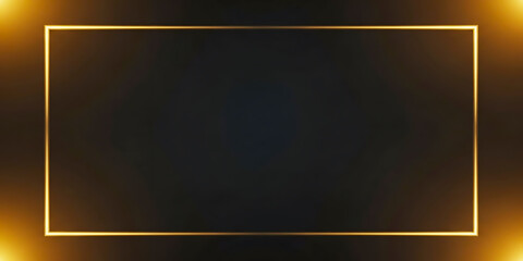 Elegant Black Background with Glowing Gold Rectangle Frame and Corner Lens Flares