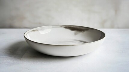 Empty round plate made of white ceramic on white background.