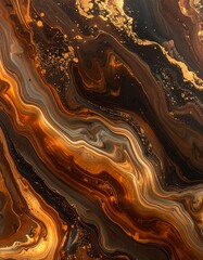 Abstract Swirling Marbling Effect with Rich Earthy Tones and Golden Accents.