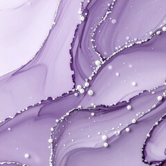 Elegant Abstract Swirls of Lavender and Silver with Pearlescent Droplets.