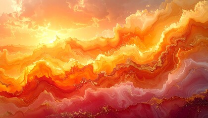 Vibrant Abstract Swirls of Fiery Orange and Red Clouds at Sunset.