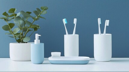 Contemporary bathroom essentials combining functionality and natural elements.