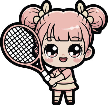 A beautiful girl kid holding the racket, playing batminton