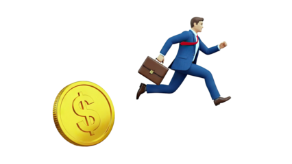 Businessman chasing a dollar coin
