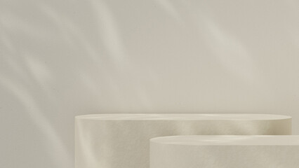 Clean beige 3D background with podiums and soft natural lighting, ideal for cosmetic advertising, skincare branding, product mockups, and modern commercial design.