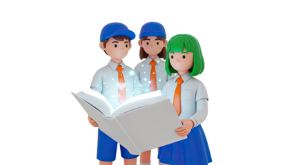 Children reading a magical glowing book