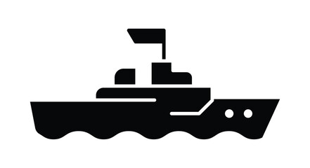 Obraz premium Black Silhouette of a Classic Tugboat on Calm Water Surface