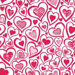 Valentine's Day hearts seamless pattern. Hand-drawn vector background for gift wrap, wallpaper, and holiday crafts.