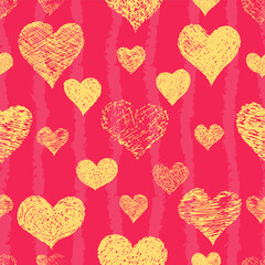 Hearts hand drawn seamless distressed pattern. Stock vector endless distressed background featuring a worn and weathered texture.
