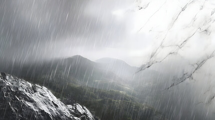 Snowy mountain landscape in storm