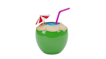 Green Coconut Drink with Umbrella and Straw