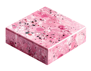 Pink terrazzo block, isometric view on a black background