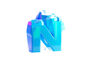 Geometric rendering of letter "N" in ice, floating on black