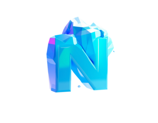 Geometric rendering of letter "N" in ice, floating on black