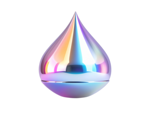 Metallic droplet reflects vibrant light, set against a black backdrop